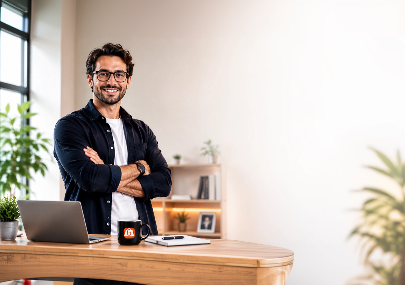 Agency owner working on a laptop
