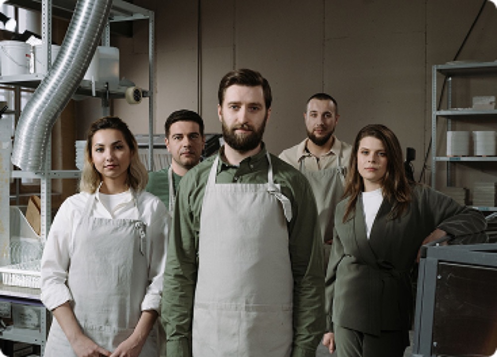 Restaurant team in aprons